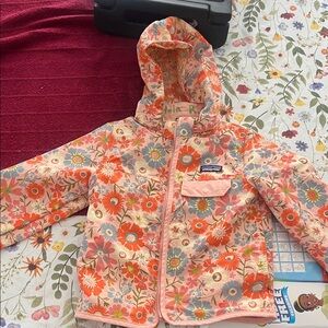 Patagonia Kids Floral Hooded Jacket — Coral Pink & Orange